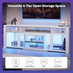 Bestier 80 Inch TV Stand for 85 Inch TVs, Modern Open Entertainment Center with LED Lights & Adjustable Shelves, Media Console for Gaming Setup and Home Theater (White)