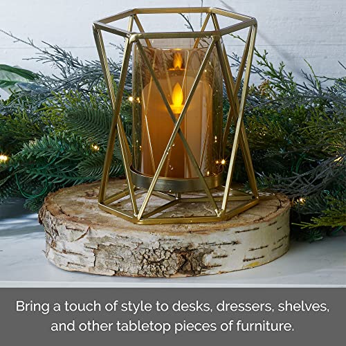 Elements 6.89x5.91x8.07 Inch Metal Gold Wire Hexagonal Candle Holder, Amber Glass Cylinder, for Use with Pillar Holder, Modern, Contemporary