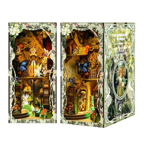 Book Nook Kit - DIY Miniature Dolls House Kit with Furniture and LED Light, 3D Puzzle Wooden Art Bookends, Model Kits for for Adults and Teens (Secret Forest) - style: Secret Forest