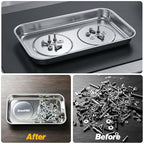 GRENPRO 4-Piece Magnetic Tray Set, 2 Large Square & 2 Round Stainless Steel Trays with Strong Magnet for Tool Organization, DIY Stickers Included - style: Square & Round (Stickers Included)