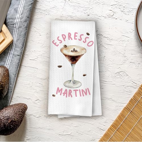 Espresso Martini Kitchen Towels - Martini Gifts Decorative Waffle Dish Towels, Cocktail Themed Gifts Hand Towel, Cocktail Lover Tea Towel, 16 x 24 Inches - color: Martini-04