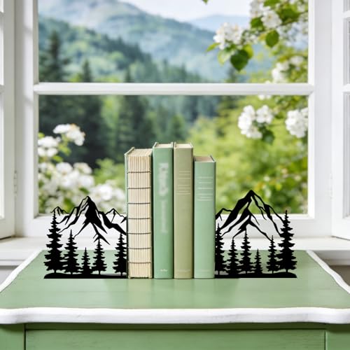 Metal Bookends Mountain Bookends Decorative Modern Book Ends for Shelves Bookshelf Home Office Desk Decorative Shelf Stoppers for Books Space-Saving Desk Organizer - style: Mountain Decorative Bookends