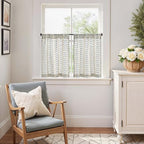 jinchan Boho Linen Blend Kitchen Curtains 24 Inch Length Herringbone Printed Tier Curtains for Small Windows Bathroom Cafe Laundry Room Set of 2 Rod Pocket Blue on Linen - color: Arrow | Blue on Linen, size: 26"W x 24"L (Pack of 2)
