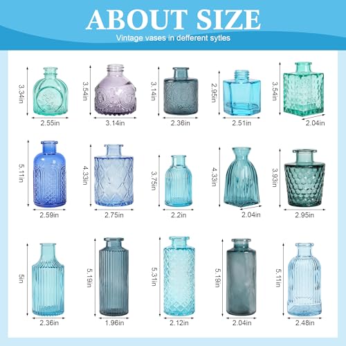 15 Pcs Colored Bud Vase Set,Glass Vases for Flower Centerpieces Wedding & Party Decor,Home Table Decorations,Bud Vases in Bulk for Housewarming (15, Blue) - color: Blue