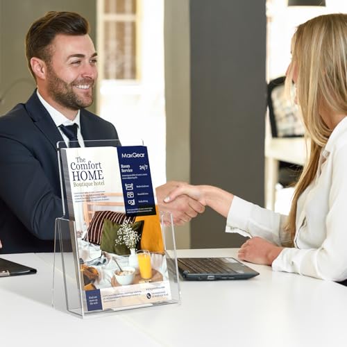 MaxGear Acrylic Brochure Holder 6 x 9 Inches, Clear Plastic Countertop Literature Holders, Bi-fold Flyer Display Stand for Pamphlets, Booklets, Magazines, Menus, Multi Purpose Organizer, 6 Pack - size: 6''x8'', style: 6 Pack