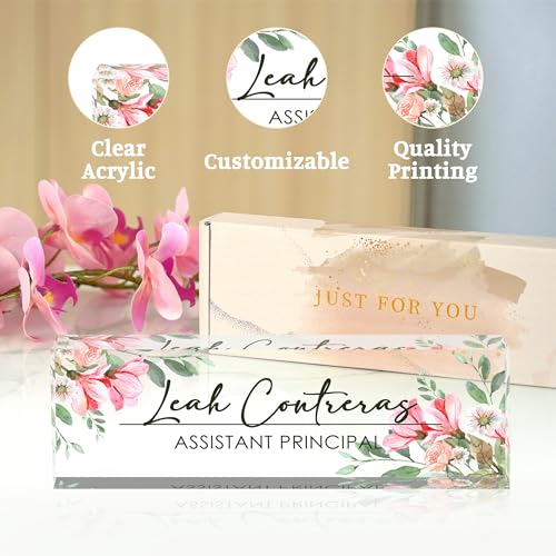 Personalized Custom Name Plate, Office Desk Decor for Women and Men, Employee Appreciation Gifts for Boss, Manager, Teacher, Nurse (Tender Flower) - color: Flower 7