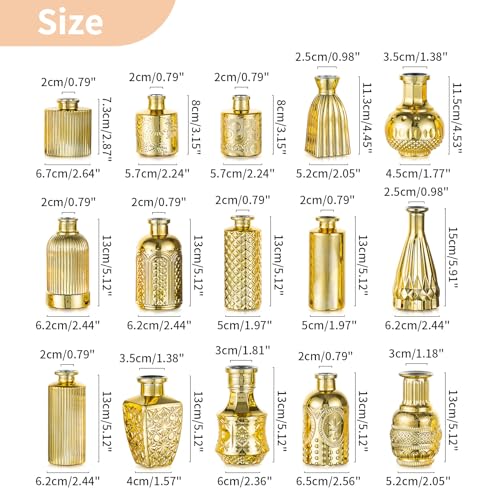 NUPTIO Bud Vases Bulk Gold: 30 Pcs Glass Small Vase Set for Flowers - Mini Vintage Flower Bottle Single Assorted Vases for Wedding Centerpieces