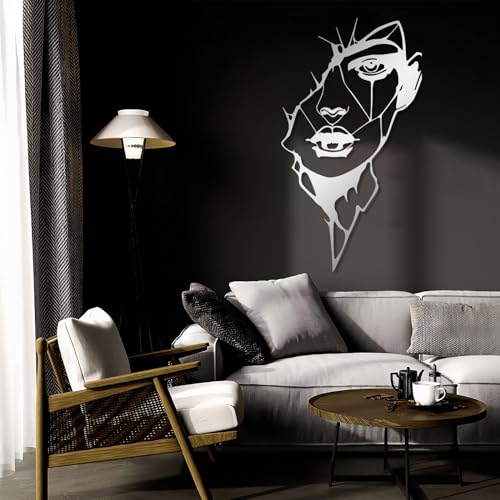 Abstract Wall Art, Abstract Woman Face Wall Decor, Minimalist Wall Art, Metal Women Sculpture, Line Wall Art, Abstract Woman Silhouette, Wall Decor for Bedroom, Gift for Her (Silver, 17"x30"|42x76cm) - color: Silver, size: 30"L x 17"W