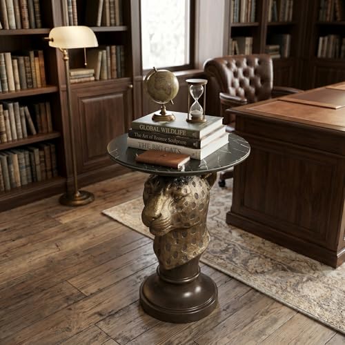 Leopard Head Sculptural Accent Table for Living Room & Entryway, 19.69" D x 24.80" H, Resin Animal End Table, Waterproof Outdoor Decor, Unique Gift for Housewarming - color: Leopard