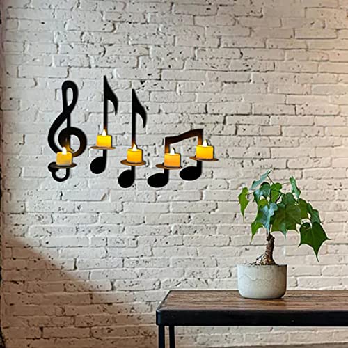 MANMAOHE Black Music Note Wall Sconce Metal Wall Sconce Candle Holder Set of 4 Wall Mount Tea Light Candle Holders Musical Symbol Candle Holder Rack for Home Office Classroom