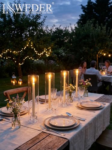 Glass Hurricane Candle Holder: 12" Tall Candlestick Holder with Cylinder Windproof Cover Clear Taper Candle Holders for Wedding Party Birthday Christmas Home Decor Set of 2 - size: 12" H - 2 Pcs