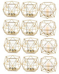 Hewory Geometric Tealight Candle Holders Gold, Modern Metal Geo Wedding Centerpieces for Table, Votive Candle Stand Accent for Tea Light for Home Shelf Mantel Christmas Birthday Party Decor, 12pcs