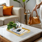 MAONAME Gold Decorative Tray with Handles, Foil Serving Tray for Ottoman, Rectangular Coffee Trays for Living Room, Bathroom, 11.8" L x 8" W x 1.6" H - size: 11.8" x 8.7" x 1.6"