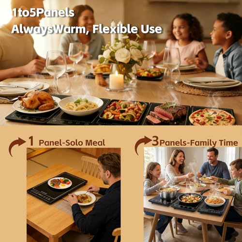 Electric Warming Tray, 5-in-1 Food Warmers for Parties Buffet with 10 Temp Settings and Timer, 41"x15" Glass Surface Warming Mat for Food, Warming Tray for Parties Buffet,Gatherings - size: Extendable-41x15 Inch
