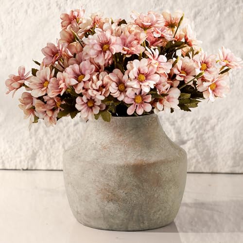 Mitt&Ditt Ceramic Flower Vase, 5.3 inch Pottery Farmhouse Rustic Vase, Handcrafted Weathered Vases, Small Flower Terracotta Vases for Home Decor, Living Room, Table, Shelf, Mantel, Neutral - color: B-5.3"h-terracotta