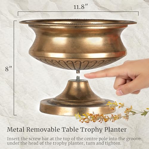 WORTH 8" H. Gold Color Urn Vase for Centerpieces, 11.8" Dia. Classic Metal Trumpet Small Flower Pot for Table, Bowl Vase for Wedding Party Event Home Decor - color: Gold, size: Short - 1 Pack