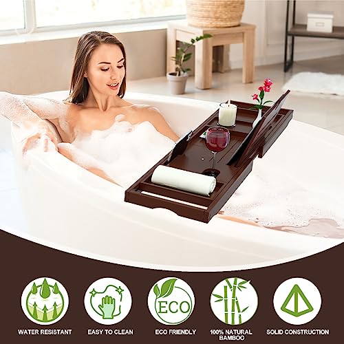 Premium Bamboo Bathtub Caddy Tray - Bath Tray - Bath Tub Tray Table for Bathtub - Expandable Size, Fits Most Bath Tubs - Brown - color: Brown
