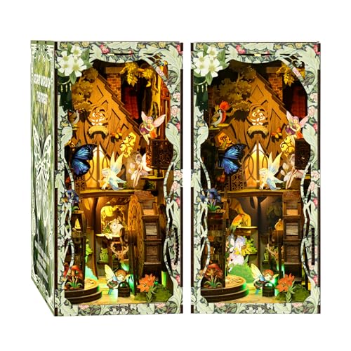Book Nook Kit - DIY Miniature Dolls House Kit with Furniture and LED Light, 3D Puzzle Wooden Art Bookends, Model Kits for for Adults and Teens (Secret Forest) - style: Secret Forest