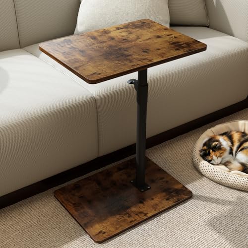 YUHFERA Sofa Armrest Tray Table for Couch - 360 Swivel Height Adjustable End Table for Small Spaces, Snack Side Table for Bed or Chair with Phone & Tablet Slot (Rustic, Enlarged) - color: Rich, size: Enlarged