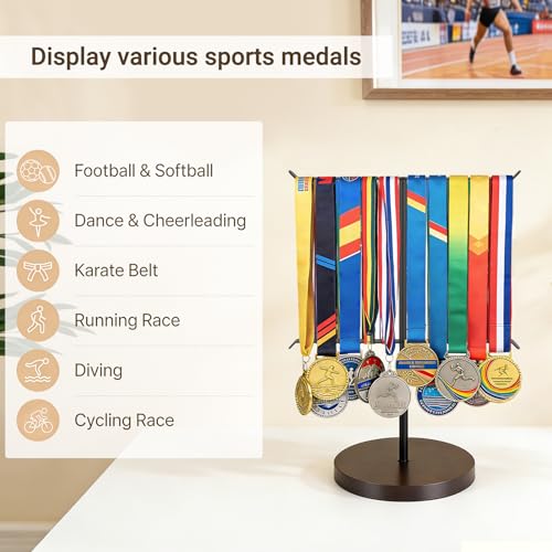 Mkono Medal Hanger Display, Metal Medal Holder, Race Award Medals Display Stand for Running, Sports, Marathon, Wrestling, Taekwondo, Wood and Iron Material, 12x16 Inches