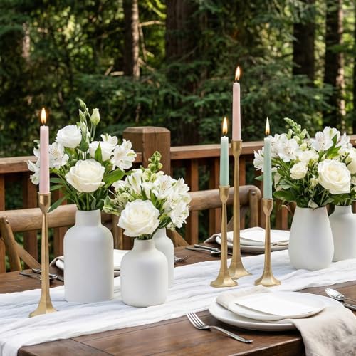 Gold Iron Taper Pillar Candle Holders Set of 3, Candlestick Holders Rustic Vintage Decorations, Tall Candle Stand for Home Decor Mantle Dining Coffee Table Outdoor Wedding-11.8"+13.8"+15.4" - color: Gold