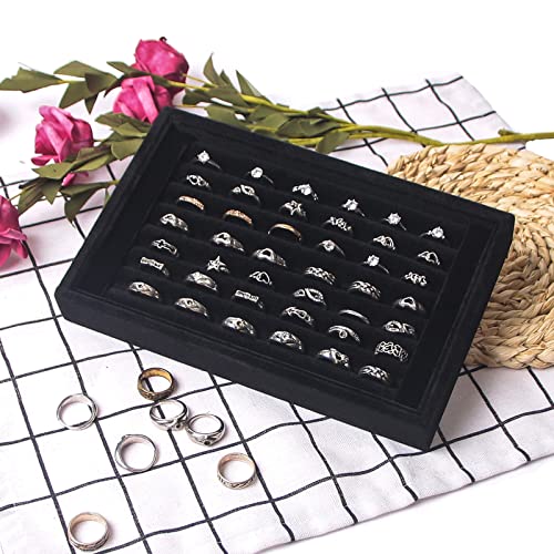 Pangkeep Ring Holder Display Tray Jewelry Organizer Stands for Selling Rings Earrings Show (Black) - color: Black