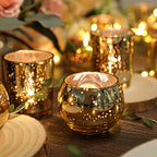 Gold Votive Candle Holders 12Pcs Assorted Gold Mercury Glass Votives Tealight Candle Holders for Table Centerpiece Wedding Bridal Shower Engagement Party Festival Holiday Home Decor
