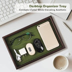 Zosenley Wooden Valet Tray with Leather Base - Nightstand Catchall Organizer for Cologne, Perfume, Keys, Wallet, Phone, Watch, Jewelry & Sunglasses (Green) - color: Green