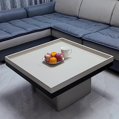 25 x 25 inches Luxury Leather Square Oversized Service Tray, Ottoman & Coffee Tray for Family Dinner, Out-of-House Picnic & Party (25 inch Beige) - color: 25 Inch Beige