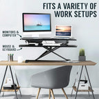 TechOrbits Standing Desk Converter - 42 Inch Adjustable Sit to Stand Up Desk Workstation, MDF Wood, Ergonomic Desk Riser with Keyboard Tray, Desktop Riser for Home Office Computer Laptop, Black 42" - size: 42" MDF Wood