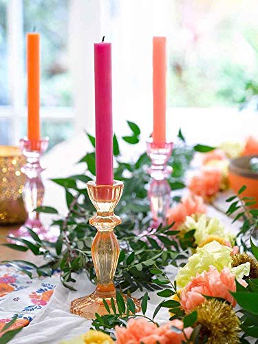 Talking Tables Boho Pink Glass Candlestick Holder Height 16cm One Size Glass Candle Holder,Large - color: Pink, size: Large