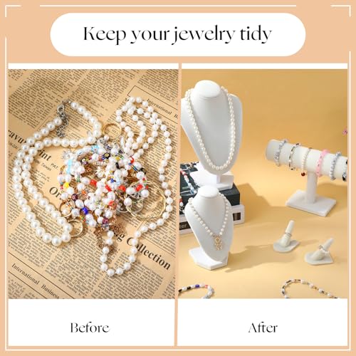 Wenqik 5 Pcs Velvet Jewelry Display Set Necklace Bust Holder T Bar Bracelet Holder Ring Display Stand Jewelry Organizer for Vendors Selling Trade Show Retail Home Decor(Beige) - color: Beige