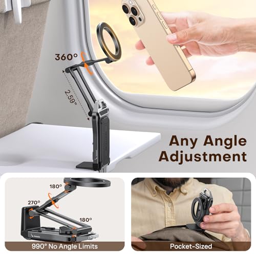 OMOTON TP02 360°Rotating for MagSafe Tripod, Adjustable Aluminum Magnetic Phone Tripod for iPhone 17/16/15/14 Pro Max Air, Foldable Cell Phone Stand Fits Vlog, Gym, Travel Essentials Accessories - color: 1-Black
