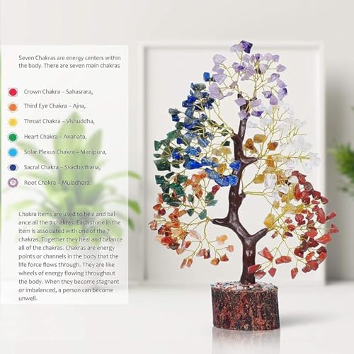 YATSKIA Chakra Crystal Tree - Handmade Healing Crystal Trees with 7 Chakra Stones | Tree of Life for Meditation | Feng Shui | Birthday Gift for Woman | Gifts for Women | Home Decor | Office Decor - color: Seven Chakra (Golden Wire)