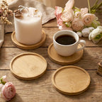 Wood Candle Holder Farmhouse Decor, 4PCS Wooden Pillar Candles Tray, Rustic Wooden Candle Stand, Round Woodens Plate Pedestal Stand, Candles Tray Decorative for Living Room, Table Centerpiece