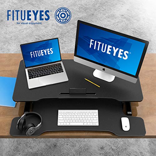 FITUEYES Height Adjustable Standing Desk 36” Wide Sit to Stand Converter Stand Up Desk Tabletop Workstation for Laptops Dual Monitor Riser Black SD309101WB - color: Black