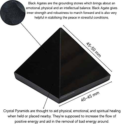Amazing Gemstone Black Agate Pyramid Crystal Healing Stones - 2" Great Pyramid Figurine of Natural Stone Pyramid for Meditation, Reiki, Chakra Balancing and Crystal Pyramids Grid - color: Black Agate