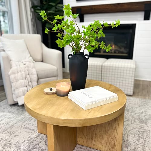 12 Inch Tall Black Ceramic Vase, with 5 Branches of 25 Inch Faux Artificial Vibrant Greenery Stems Set, Textured Minimalist Jug, Fake Stem Plants, Decorative Farmhouse, Console Table Centerpiece Decor - color: Black