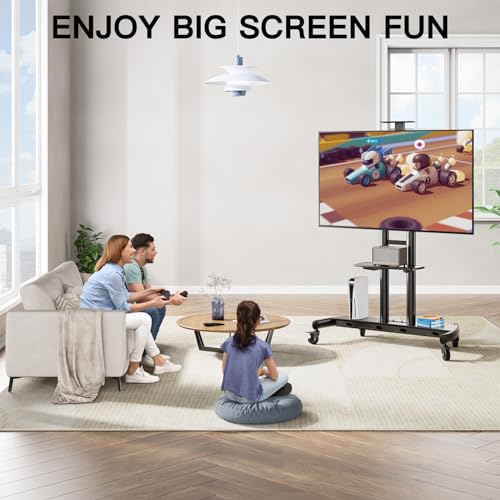 PERLESMITH Mobile TV Stand for 55-90 Inch Flat/Curved Screen TV Max VESA 800x500mm Outdoor TV Cart with Height Adjustable AV Shelf- UL Certificated Rolling Floor TV Stand Holds up to 200Lbs (PSTVMC07) - size: 55-90 Inch