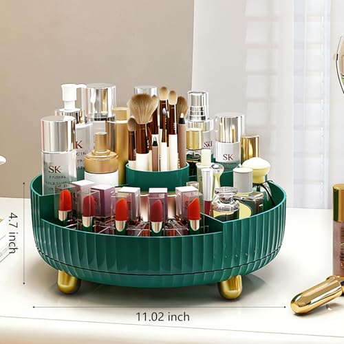 Anyoifax Makeup Perfume Organizer Tray with Divider 360 Degree Rotating Lazy Susan Skincare Lotion Organizer Spinning Cosmetics Storage for Dresser, Vanity, Bathroom Countertop, Large Teal Green - color: Teal Green+Divider, size: 11 "