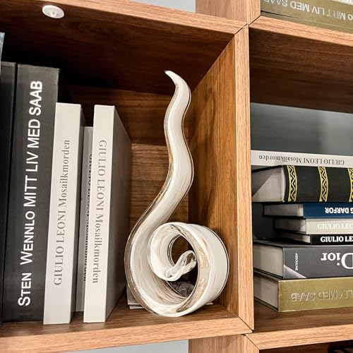 11.4" Tall Hand-Blown Glass Sculpture Murano-Style Sculpture Art Ornament Statue Figurines Home Decor Accent Piece Coastal Ocean Nautical Home Decor,Shelf,TV Stand,Tabletop Centerpieces,Wonderful Gift - color: White