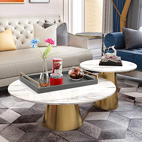 17.8 * 11.8" Grey Shagreen Large Serving Tray with Brushed Gold Handle,Faux Leather Home Decorative Tray, Coffee Table Tray for Living Room, Dinning, Vanity （Grey - color: Dark Grey