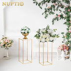 Nuptio Wedding Centerpieces Gold Vases: 2 Pcs 23⅝ inch Tall Flower Stand Metal Floor Vase Column Geometric Centerpiece Stands Rectangular Display Rack for Weddings Party Decoration - size: 23⅝" H x 2 Pcs