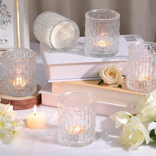 MATAHUM 12 Pcs Large Votive Candle Holders 2.8 * 3.2 inch Clear Tea Light Candle Holders Glass Candle Holder for Bridal Shower, Wedding, Table Centerpiece, Party, Home Decor - color: Clear