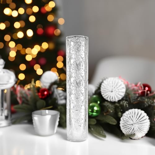 WGVI Hurricane Candle Holder Sleeve, W: 2.5", Ht: 14", Silver Speckled Glass Cylinder Open Both Ends, Chimney Tube Shade, 1 Piece - size: 2.5x14"H