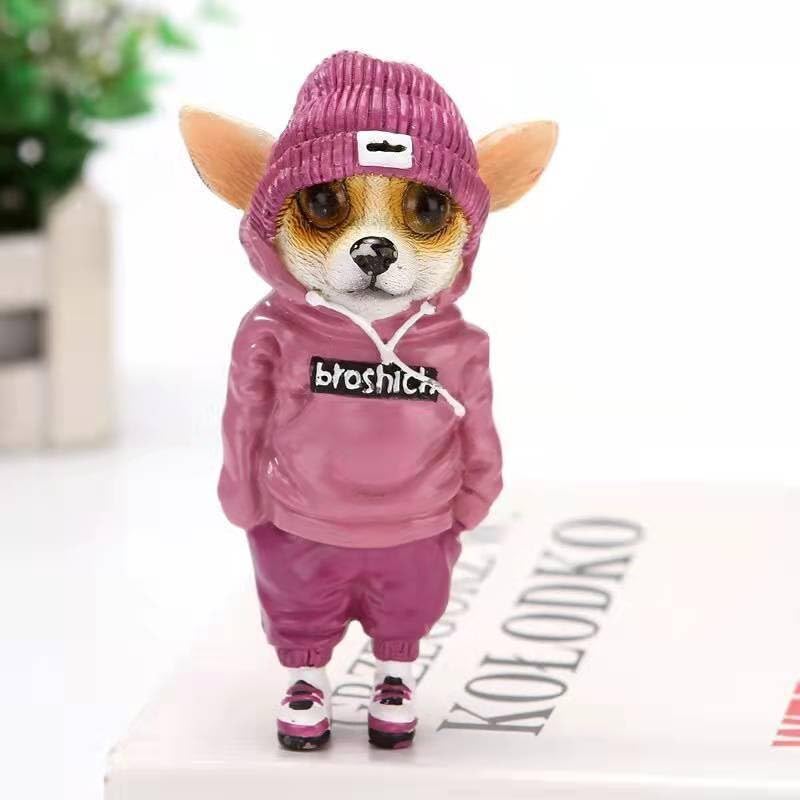 Cute Resin Backpack Dog Statue Crafts Living Room Desktop Decorations,Handmade Casual Small Resin Animal Statue Ornament Home Decor Pink - color: Pink