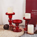 6-Piece Set of Red Glass Candlestick, Crystal Candlestick Holder Holder and Conical Candle, Christmas Candle Holder Decoration, Family Living Room Wedding Candle Holder (red2sets) - color: Red2sets