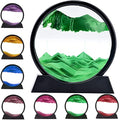 rysnwsu 3D Dynamic Sand Art Liquid Motion, Moving Sand Art Picture Round Glass 3D Deep Sea Sandscape in Motion Display Flowing Sand Painting Relaxing Desk Toys (Green, 7'') - color: Green, size: 7''