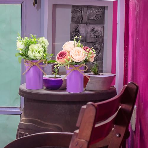 Rustic Vase for Table Centerpieces 4.33 Inch Small Petite Flower Vase with Twine Bow Vintage Farmhouse Decor for Wedding Reception Dining, Home Galvanized Metal Buckets(Purple,12 Pcs) - color: Purple