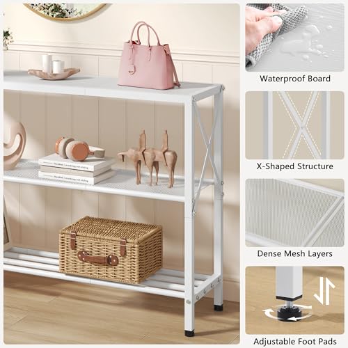 Hoctieon White Industrial Console Table, 3 Tier Entryway Tables, Hallway Desk, Narrow Sofa Tables with Shelves, Entrance Table for Entryway, Living Room, Foyer, Hallway, Office, White - color: White